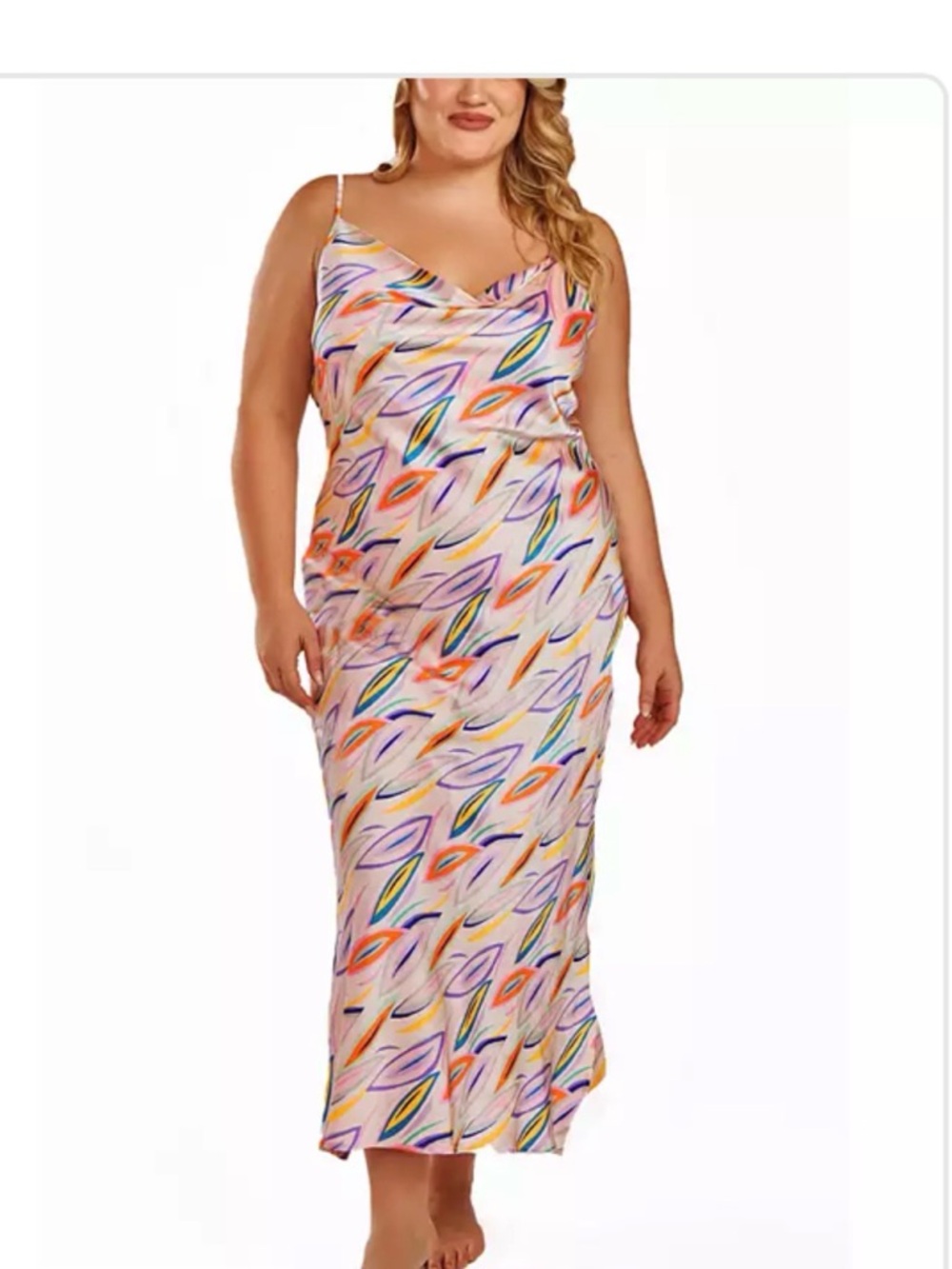 Plus Size Multicolor Leaf-Print Slip Dress